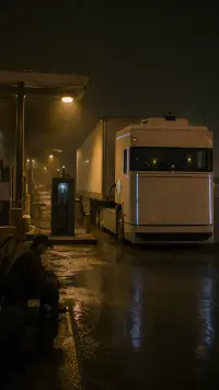 A white driverless truck charging